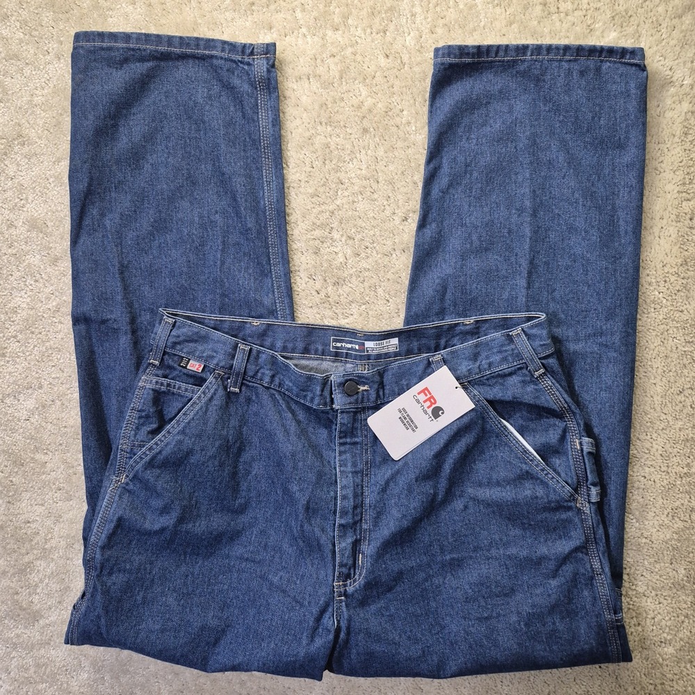 Carhartt FR Jeans Mens Actual 36/32 Loose Fit Blue Flame Resistant Utility Work